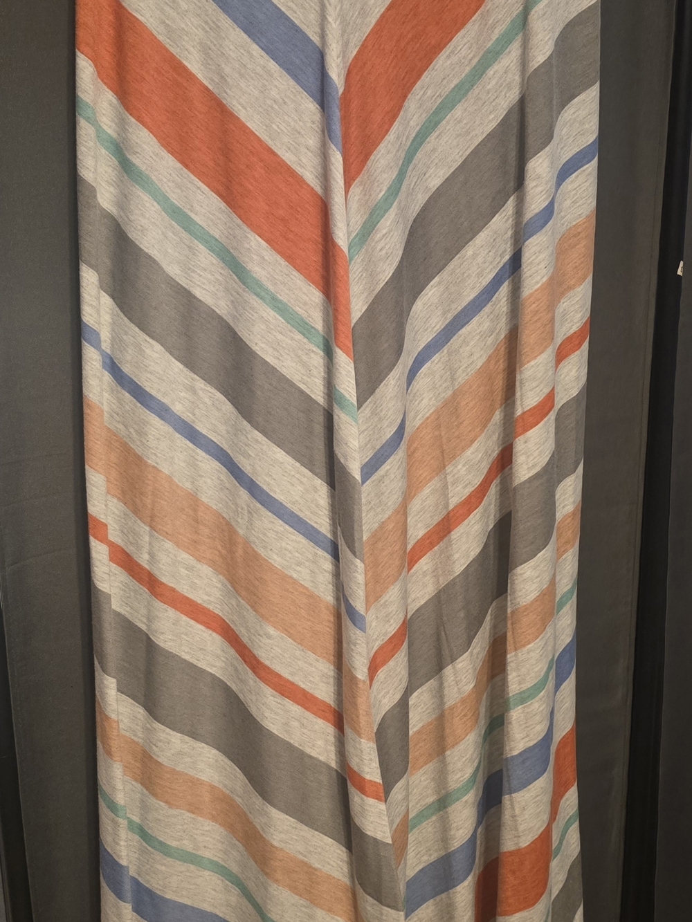 Faded Glory Gray Maxi Dress with Orange, Blue and Teal Stripes
